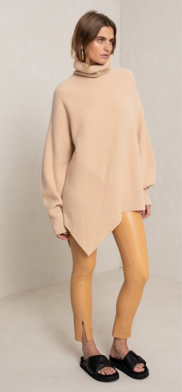 A.L.C. Rory Oversized Asymmetrical Open Back Turtleneck Sweater Tan XS